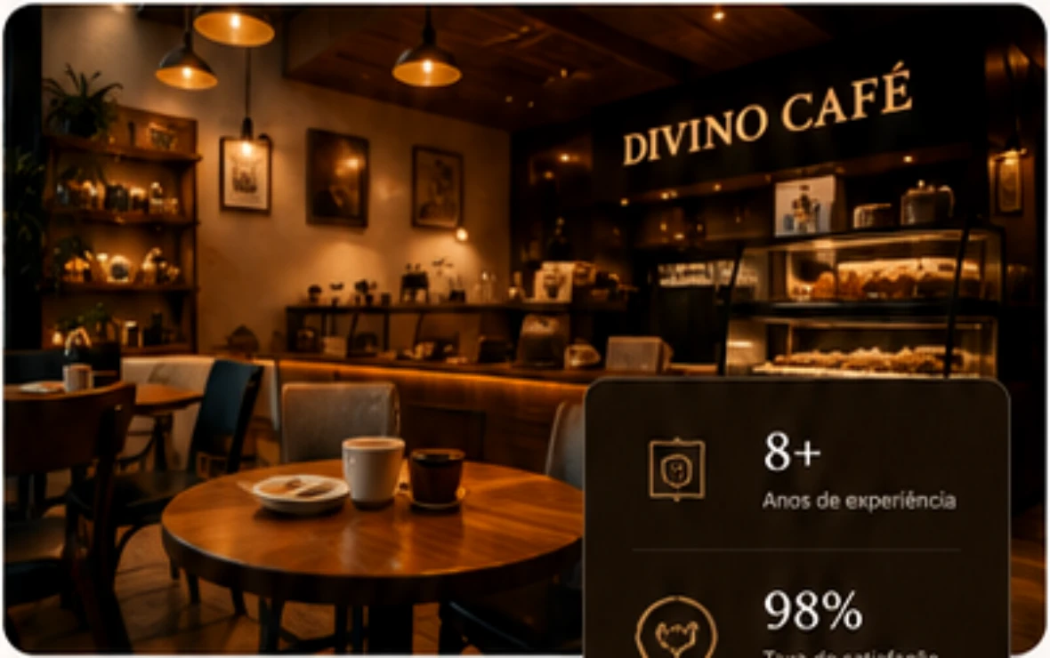 Interior aconchegante da cafeteria Divino Cafe