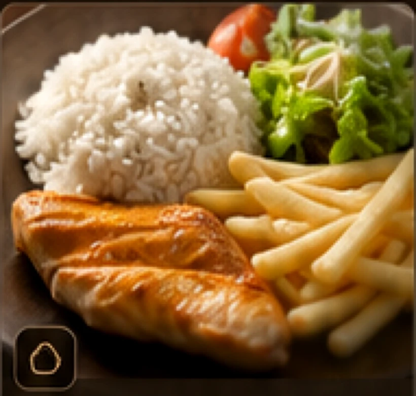 Prato executivo com file de frango arroz salada e batatas